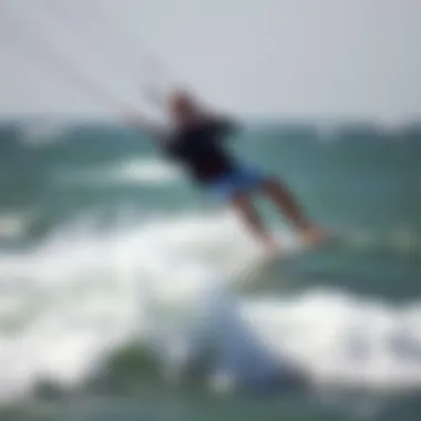 Dynamic kite surfing action on the water