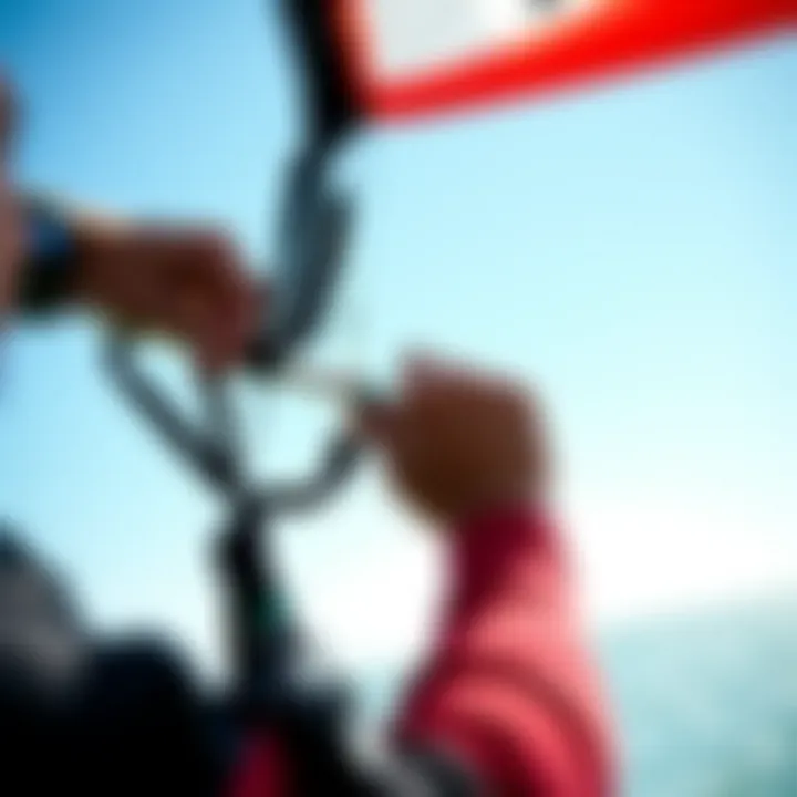 Fine-Tuning Your Kite Surfing Setup Close-up of a kite surfer adjusting the lines and harness