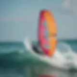 A dynamic kite surfing scene showcasing vibrant kites in action across the ocean.