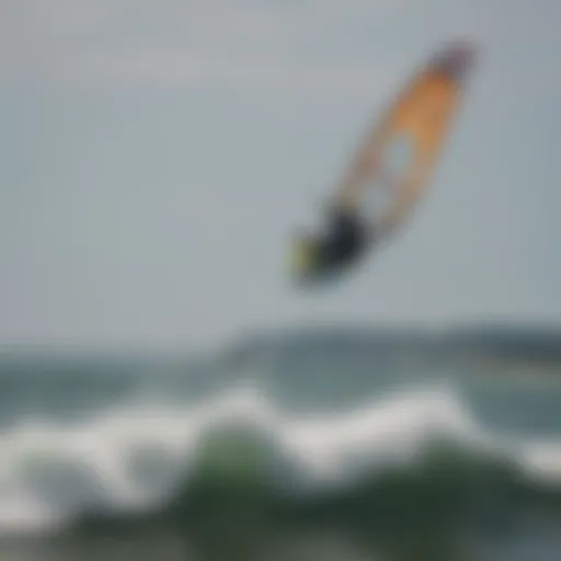 Kite surfer gliding over the waves in Cape Cod