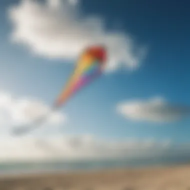 A vibrant kite soaring high against the clear blue sky