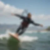 Kite surfer gliding through the waves