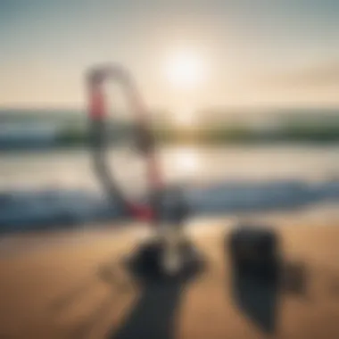 Equipment for kite surfing displayed on the beach