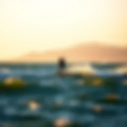 A kite surfer gliding over the waves in San Francisco Bay
