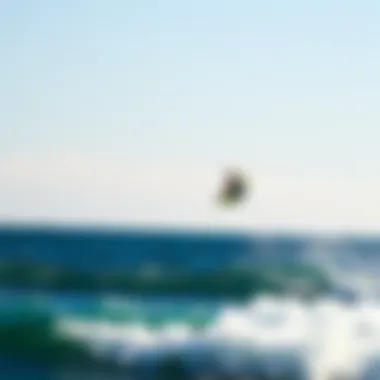Close-up of a colorful kite soaring high above the ocean at Long Beach