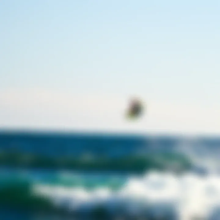 Close-up of a colorful kite soaring high above the ocean at Long Beach