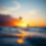 Stunning view of kite surfers gliding over the waves at Long Beach during sunset