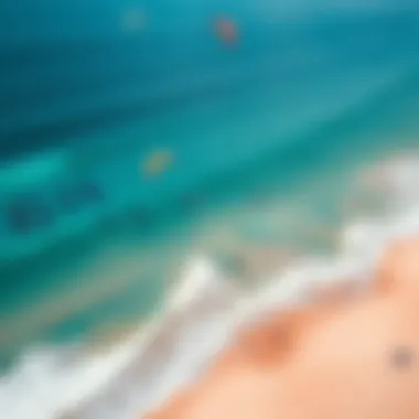 An aerial view of a popular kite surfing destination with clear waters and sandy beaches