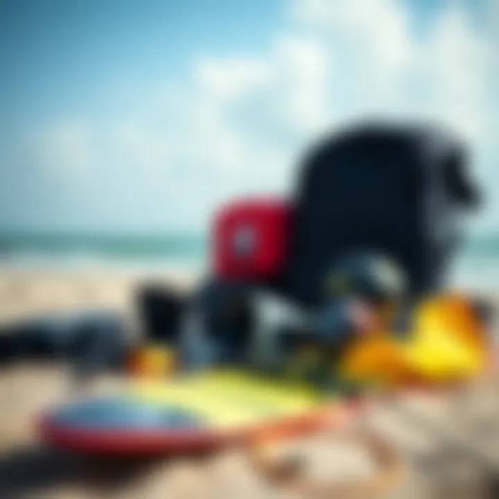 Essential Safety Features for Kite Surfing Safety gear and equipment laid out for kite surfing