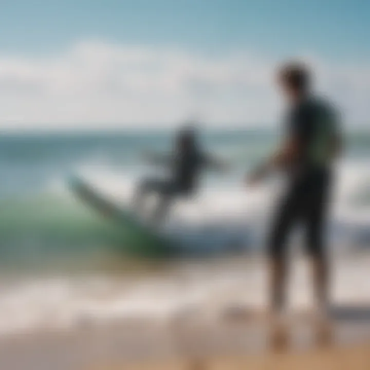 Trainer providing personalized instruction to a learner on the beach