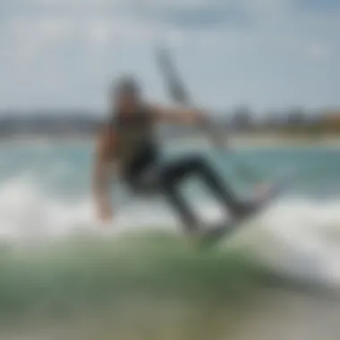 A kiteboarder skillfully navigating the waves at Pleasure Bay.