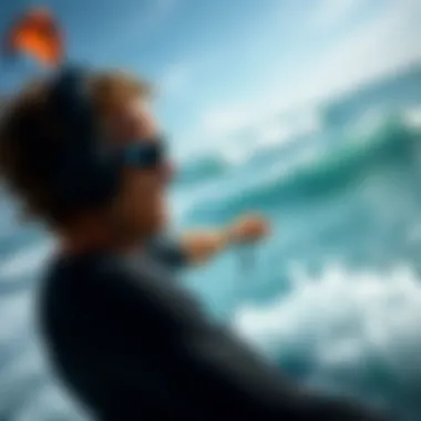 Kiteboarder enjoying music while riding the waves with waterproof headphones