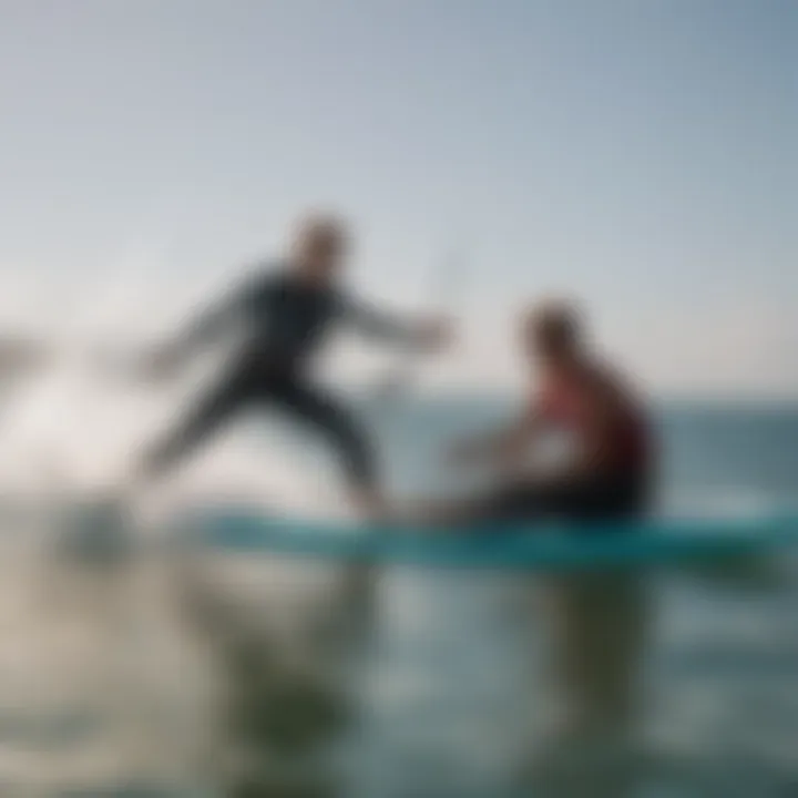 A kiteboarder adjusting the control bar while preparing for a session.