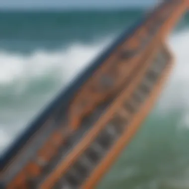 A close-up view of a kiteboarding control bar showcasing its intricate design.