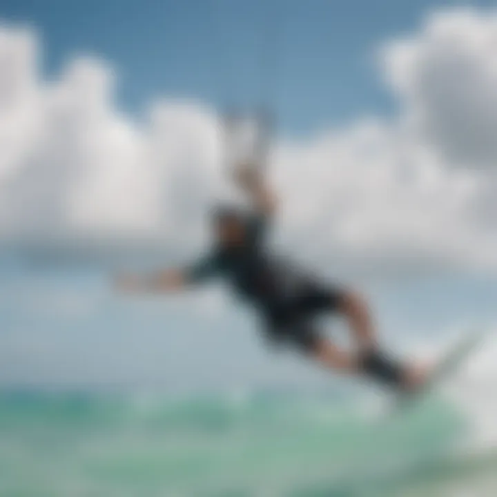 Thrilling moment of a kiteboarder performing a jump