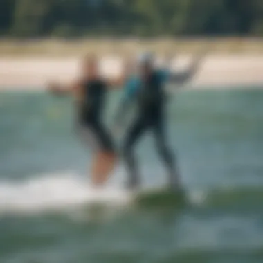 An instructor providing guidance to a kiteboarding student