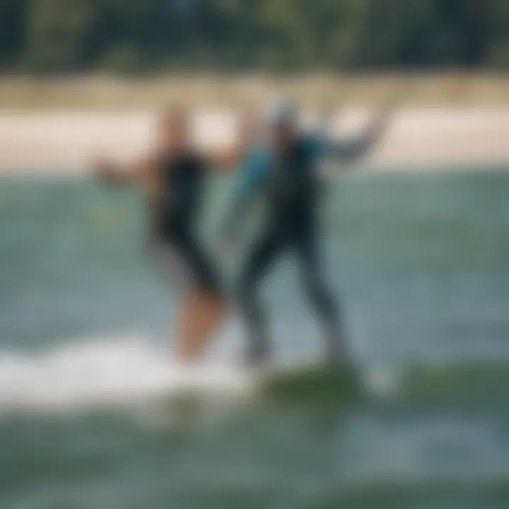 An instructor providing guidance to a kiteboarding student