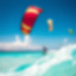 A vibrant kiteboarding scene with colorful kites soaring above the turquoise waters of Punta Cana.