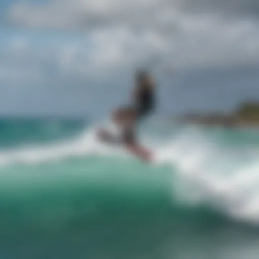 Kiteboarder soaring above the vibrant San Juan coastline