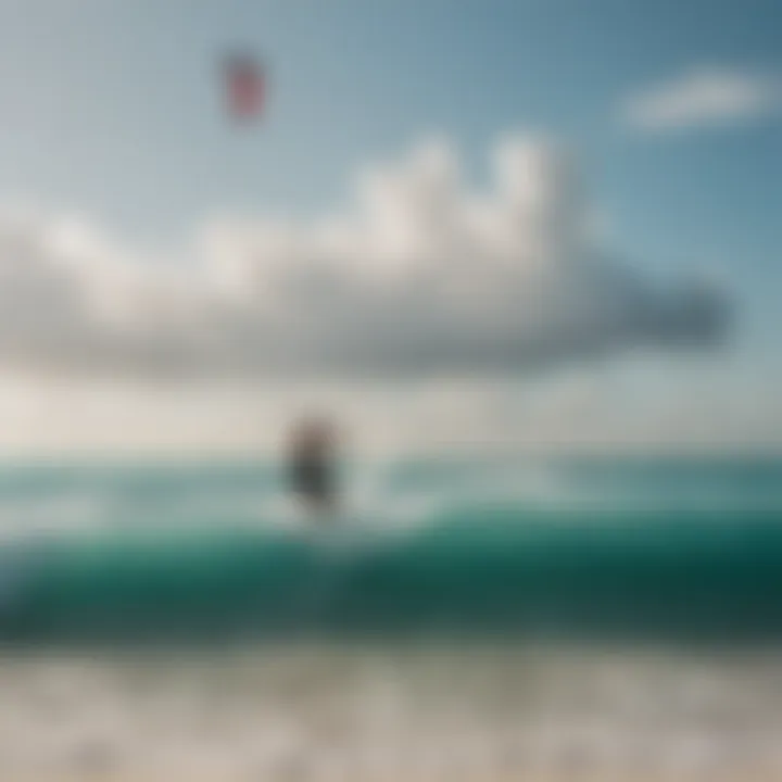 A picturesque beach scene showcasing ideal kiteboarding conditions