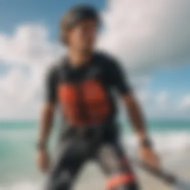 An array of high-quality kiteboarding gear set against a stunning backdrop