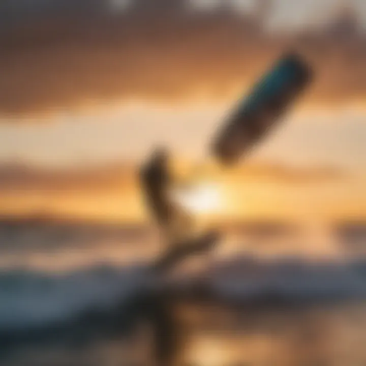 A picturesque sunset view with a kiteboarder using a jetfoil surfboard