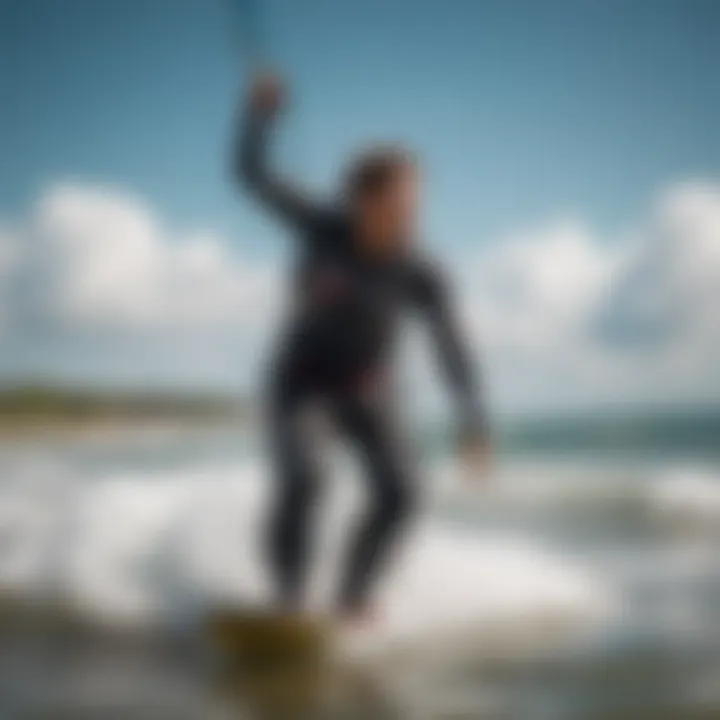 A kitesurfer wearing booties while performing tricks on the water