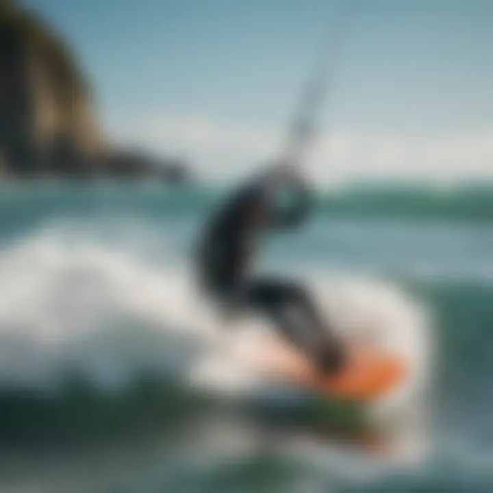 A kitesurfer wearing a wetsuit during an exhilarating ride