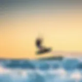 Kitesurfing action shot at sunset in California