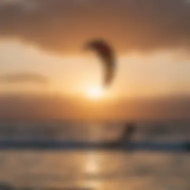 Group of kitesurfers enjoying a sunset session