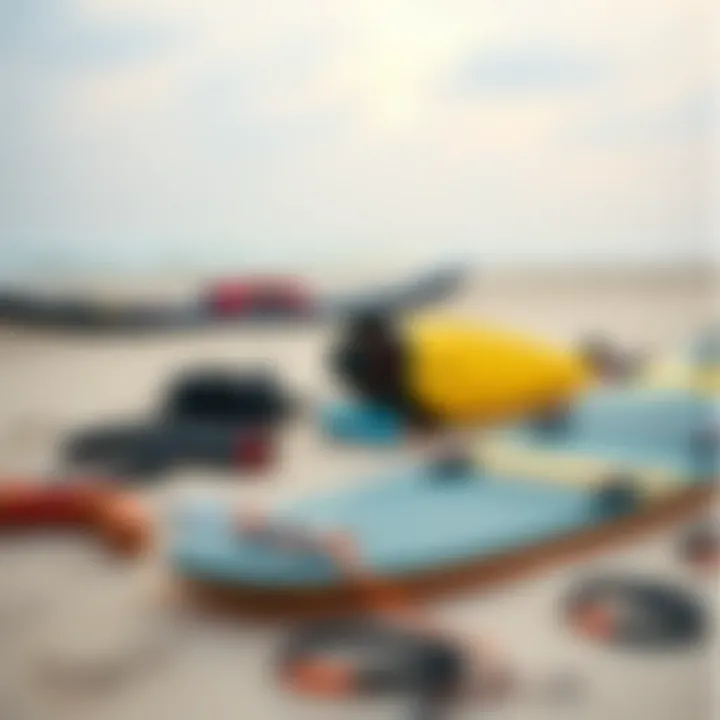 Essential Equipment for Kitesurfing Adventures Essential kitesurfing gear laid out on the sand