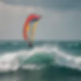 Various types of kitesurfing kites displayed in a vibrant setting