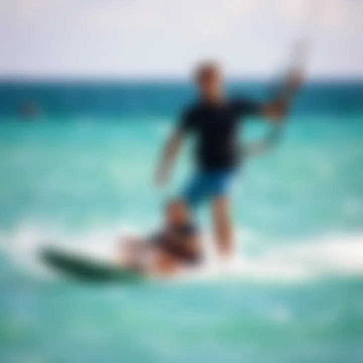 Instructor guiding a student during a kitesurfing lesson