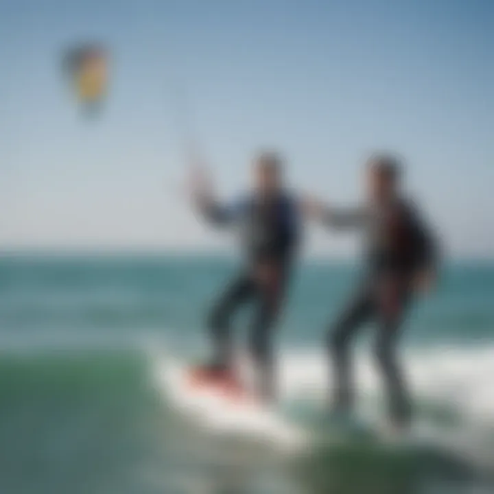 Kitesurfing instructor guiding a student