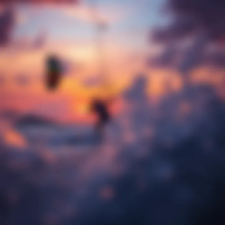 Stunning sunset view while kitesurfing in the Maldives