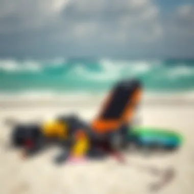 Essential Kitesurfing Gear on the Beach Kitesurfing gear laid out on the beach