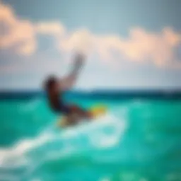 Kitesurfing over turquoise waters in Zanzibar