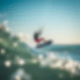 Dynamic kiteboarding action showcasing LiquidForce gear in motion