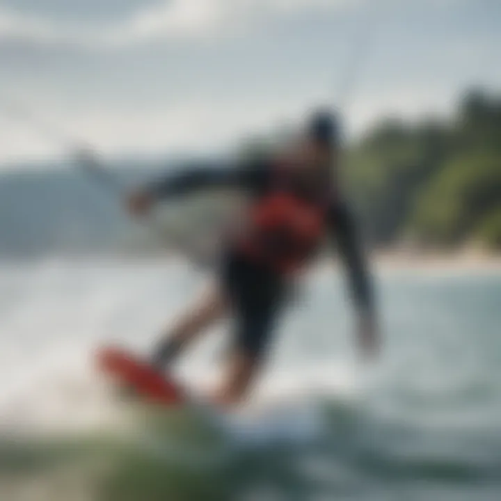 Kiteboarder maneuvering through challenging water conditions