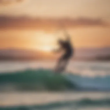 Dynamic kitesurfing action at sunset