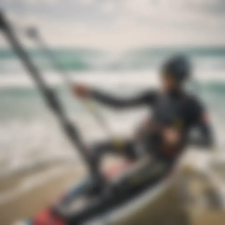 Close-up of kitesurfing equipment setup