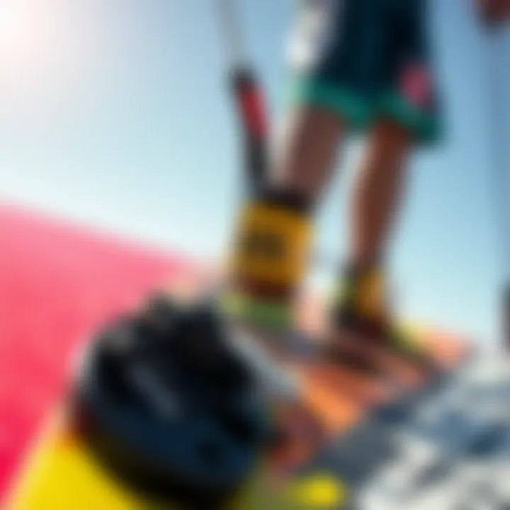 Close-up of a kiteboard setup with vibrant colors