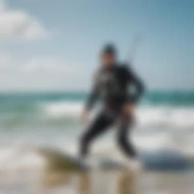 A kitesurfing instructor demonstrating techniques to an attentive learner