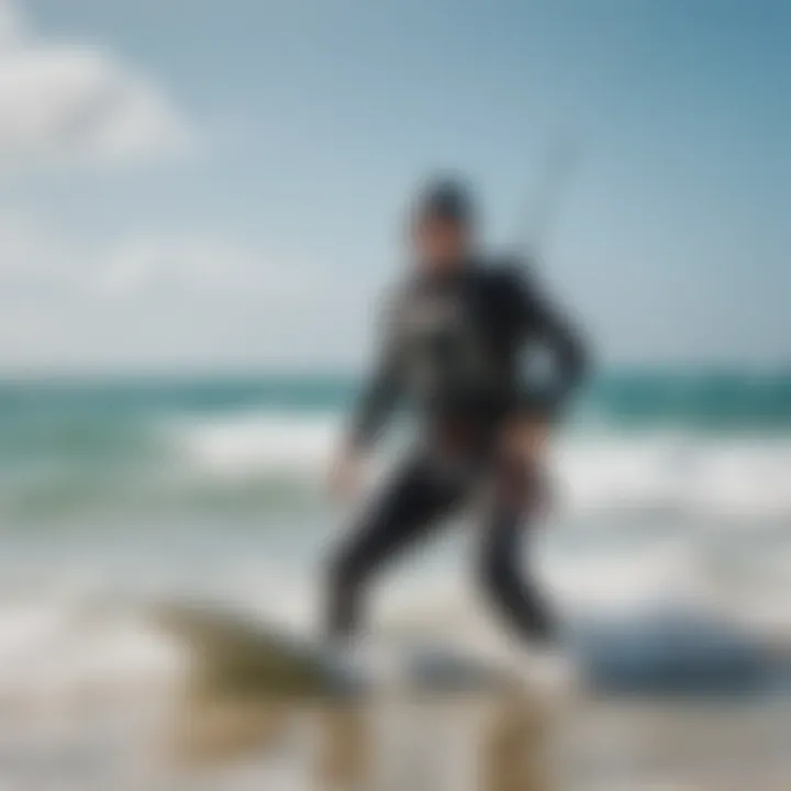 A kitesurfing instructor demonstrating techniques to an attentive learner