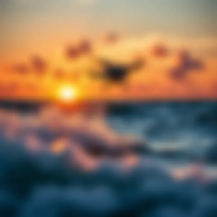 Capturing the Perfect Sunset with Drone Videography A stunning sunset kiteboarding scene captured with a drone