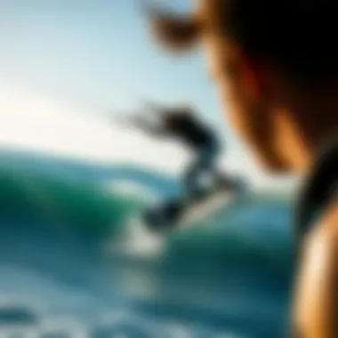 Highlighting Tricks: The Art of Close-Up Shooting A close-up of a kiteboarder performing a trick against the backdrop of the ocean