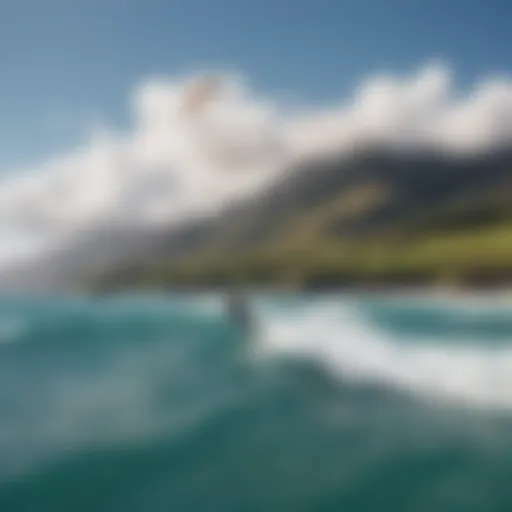 A breathtaking view of kitesurfers gliding over the Maui waters