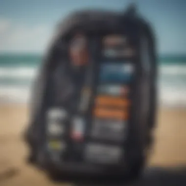 User organizing gear inside the kiteboard bag