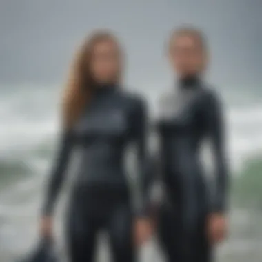 Comparative display of different wetsuit styles for tall individuals