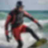 A sleek dry suit designed for kiteboarding in action on the water